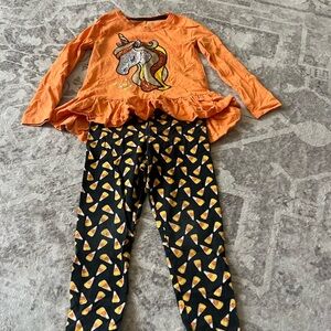 Orange Unicorn Sequin Top and Candy Corn Leggings Set